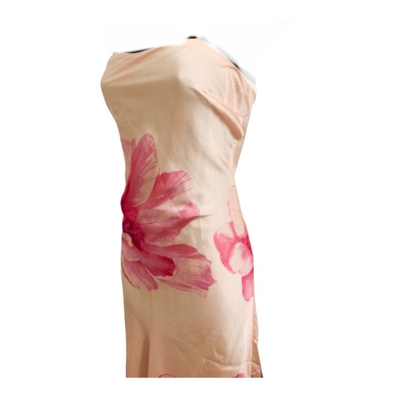 Trixxi peach pink flowers multi strapless satin effect maxi dress size large new - Picture 6 of 17
